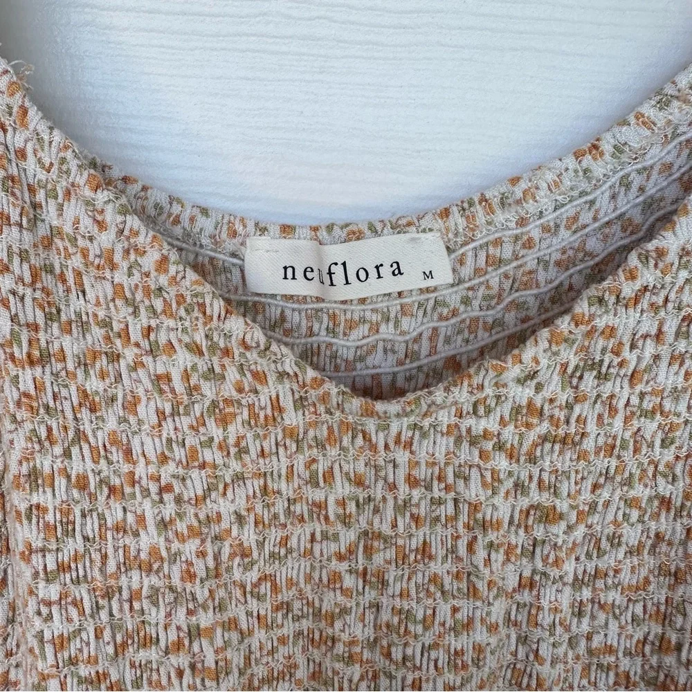 Smocked Floral Midi Dress in Light Beige - Picture 3 of 4